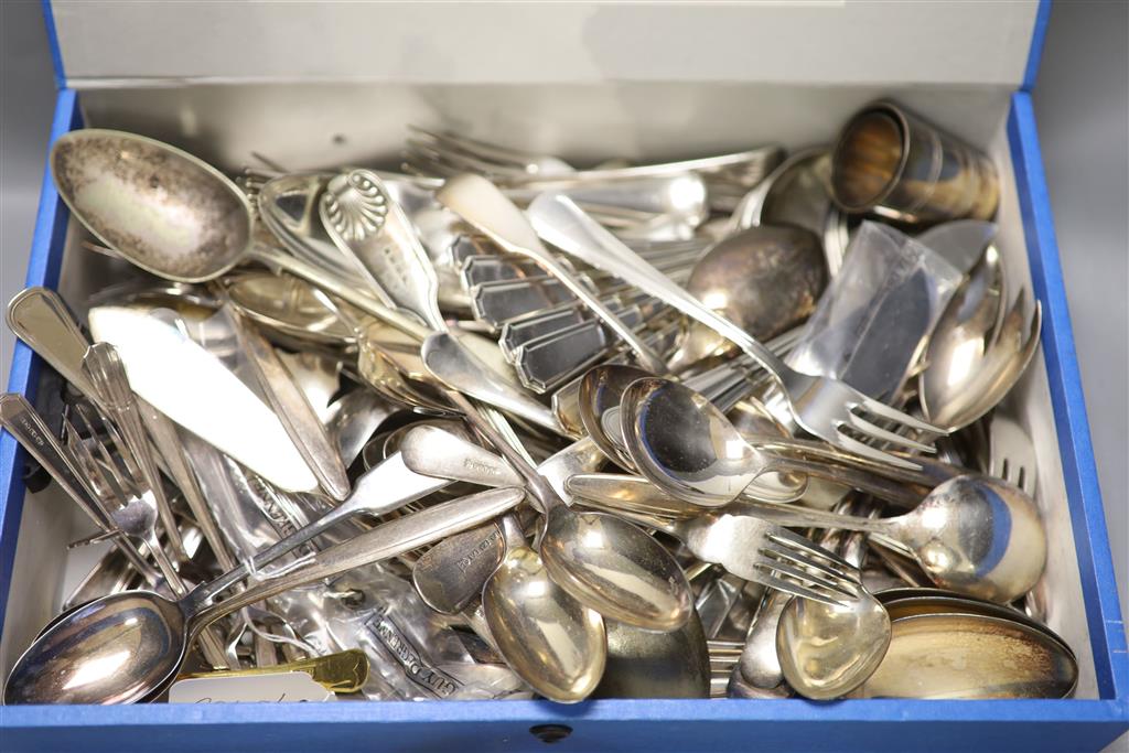 A large quantity of silver plated cutlery etc